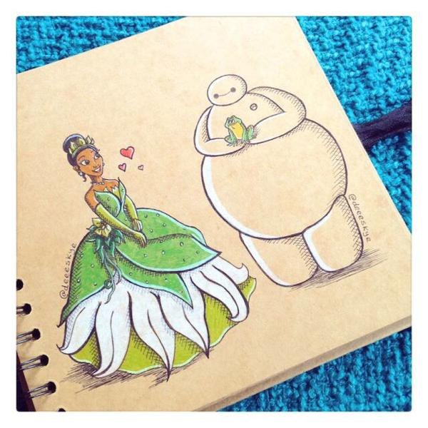 DisneyMemorie's tweet photo. Baymax with some of the Disney princesses http://t.co/A6frtuBk7w