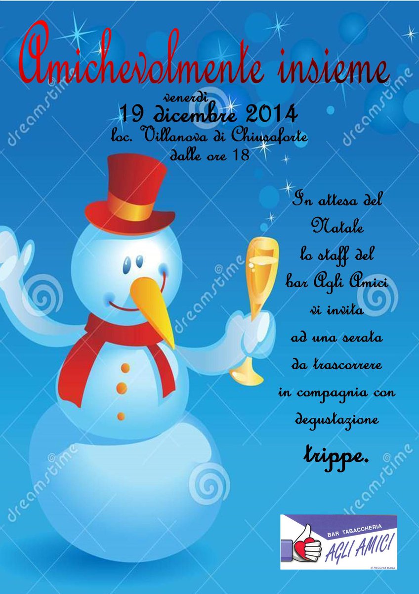 ProLocoScluse's tweet image. VENERDI&apos; 19 DICEMBRE 2014
AMICHEVOLMENTE INSIEME
DALLE ORE 18
BAR &quot;AGLI AMICI&quot; - VILLANOVA
TEL. 0433-52326