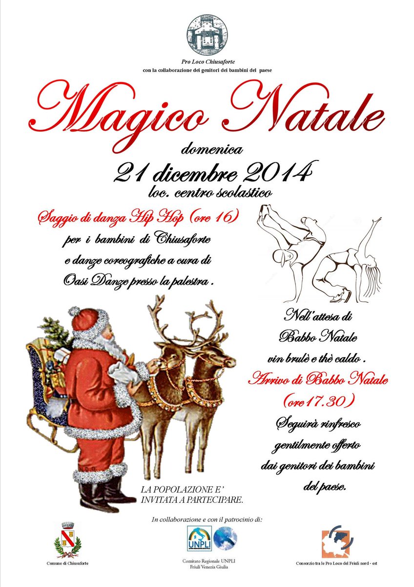 ProLocoScluse's tweet image. DOMENICA 21 DICEMBRE 2014
MAGICO NATALE
DALLE ORE 16.00
LOC. CENTRO SCOLASTICO