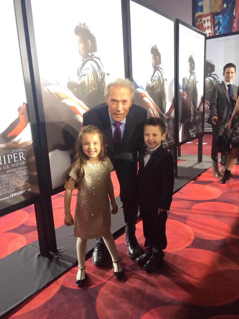 maddygmcgraw's tweet image. Maddy and Aidan with their director #clinteastwood #AmericanSniper #grateful #BradleyCooper #SiennaMiller