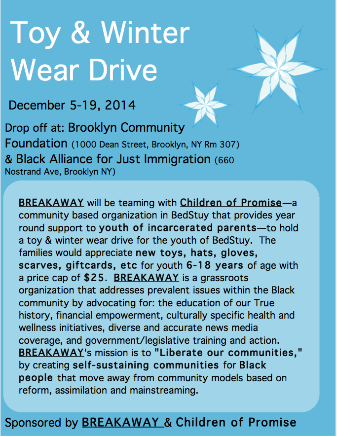 BreakawayBK's tweet photo. @BreakawayBK is partnering with @CPNYC06, for a Toy and Winter Wear drive through the 19th. Flyer for info. http://t.co/hxmJkIKpQ6