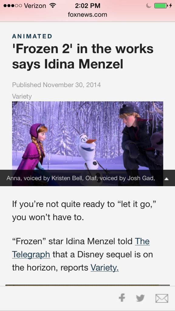 FROZEN 2 IS OFFICIALLY HAPPENING. 
RT TO SAVE A LIFE