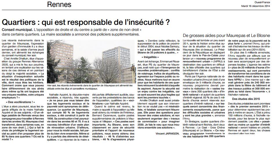 AmelieDhalluin's tweet photo. #cmrennes #maurepas #anru : article vincent jarnigon dans @OuestFrance : Qui est responsable de l’insécurité ? http://t.co/YOFii4CAyO