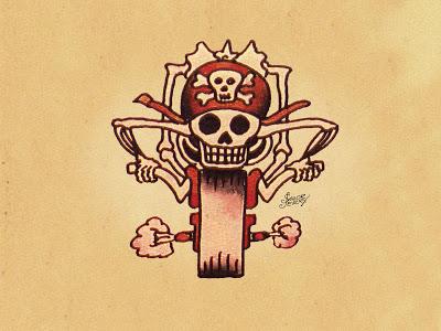 Sailor Jerrys Rum Tattoo Biker Skeleton Motorcycle Bandana Handkerchief 19 1/2"