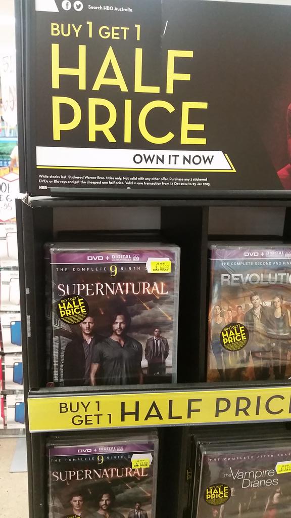 JBWillowsST's tweet photo. On the 9th day of #Christmas #JB gave 2 me, #Supernatural Season 9 (part of the #Warner Buy1Get1HalfPrice promo!) http://t.co/UdCFxWfDhE