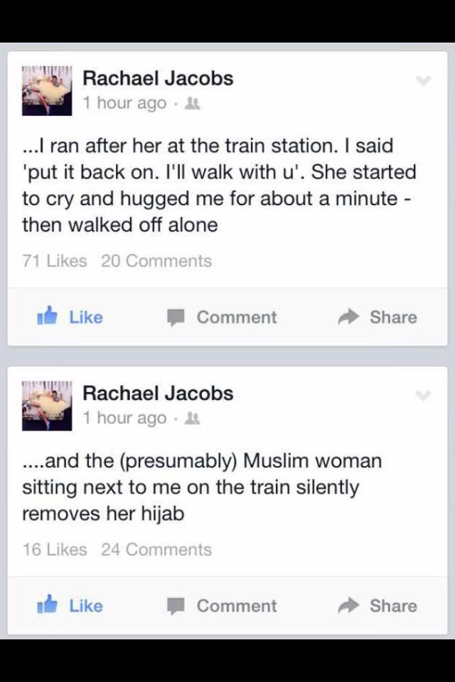 Lmkhalil's tweet photo. This is how we as humans should care for one another. Credit & respect #RachelJacobs for #illridewithyou http://t.co/Zv5hHX6yPg
