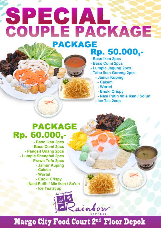 Nikmati promo " Special couple package "
komplit menunya hemat harganya
hanya di Rainbow Express Depok