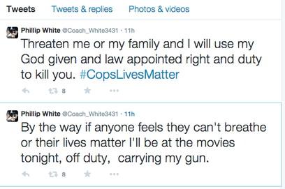 LeftSentThis's tweet photo. Here's the deleted tweets of officer Philip White letting folks know, it's his "God given"  right to kill "you." http://t.co/b28Lo5l1u6