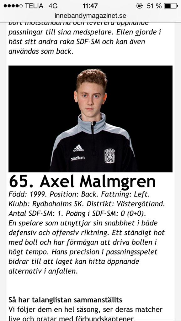 Nu kom även axel Malmgren med på innebandymagazinets talanglista!