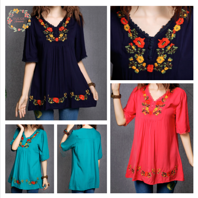 Túnica Bordada $17.900. ENTREGA INMEDIATA en Azul Marino. Talla estándar. + info por DM o al +56992185420