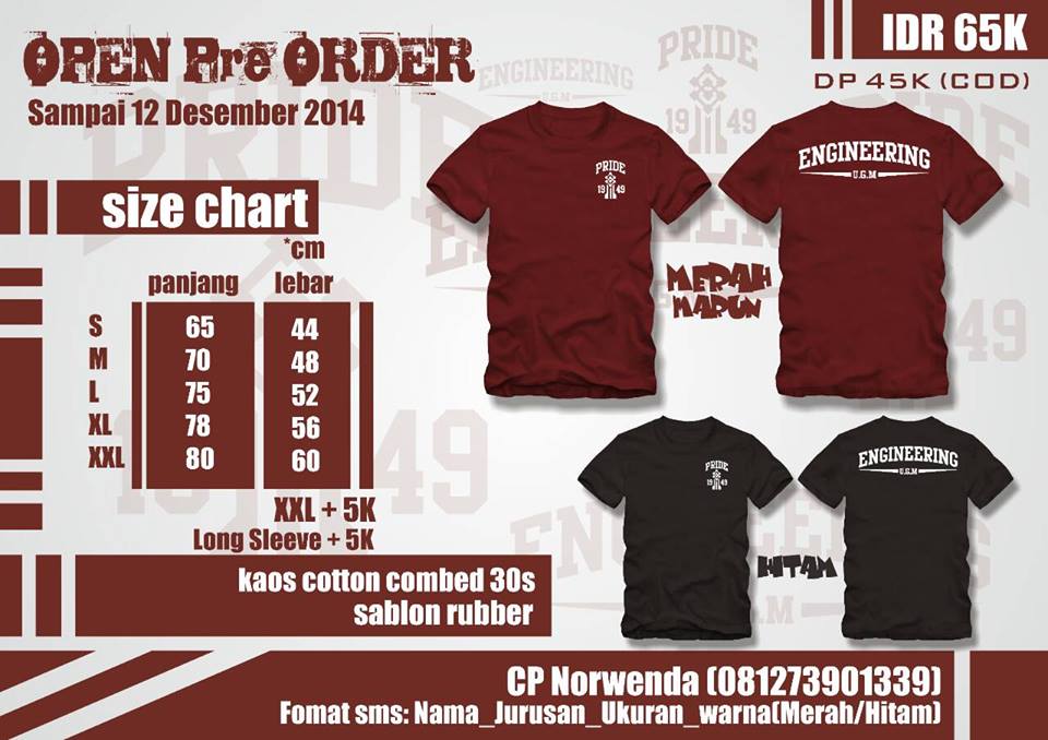 Sore! mau ngingetin lagi nih yang belum tahu, kita ada PO kaos yang super keren loh buat anak-anak Teknik UGM :D