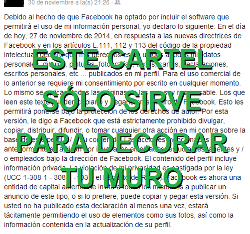 guardiacivil's tweet photo. Si estás en #Facebook no puedes rechazar sus condiciones...lo del cartelito en tu muro es un #fake  #TuVerás http://t.co/o256wTNB1X