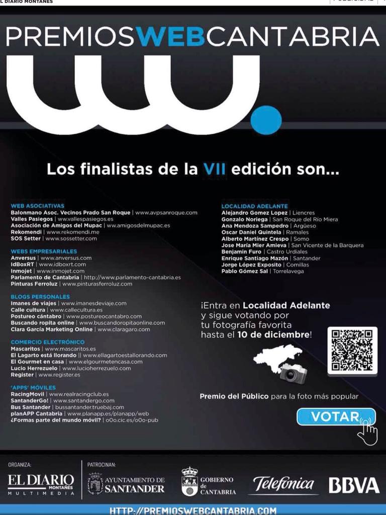 Postureo_CANT's tweet photo. Me gustaría felicitar a todos los finalistas de los #PremiosWebCantabria. Aún no sé si podré asistir!!! http://t.co/b0HSc3YYOT