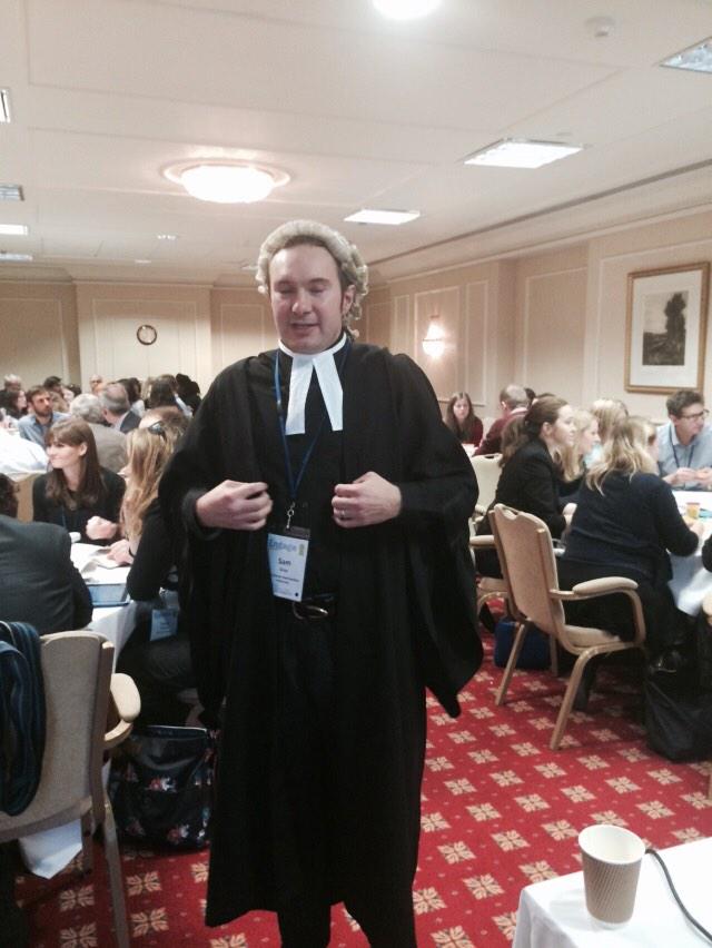 ResImpactNet's tweet photo. I think Mr Justice @samgray is enjoying his role rather too much.... @NCCPE #Engage2014 http://t.co/m9A7b9zGoW