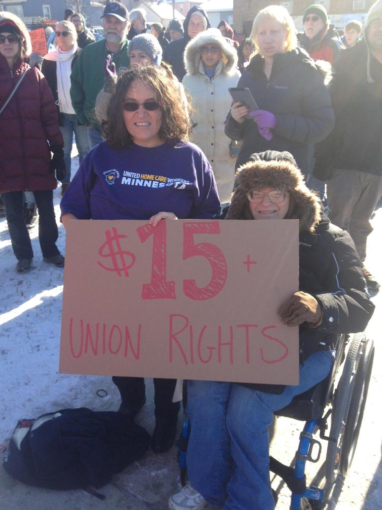 seiumn's tweet photo. Andrea &amp; Kari are #homecare15 consumers out supporting #strikefastfood. We all deserve to live the #lifewechoose! http://t.co/0S7OsbRqMQ