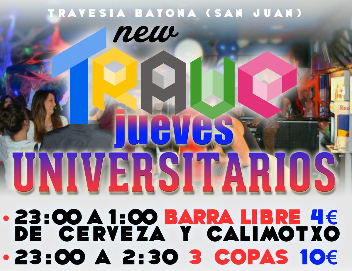 NewTrave's tweet photo. Otro Jueves Universitario en @NewTrave !!! Enseña en barra tu RT y consigue una invitación para Ozone con tu copa! http://t.co/lFhDNpPs31