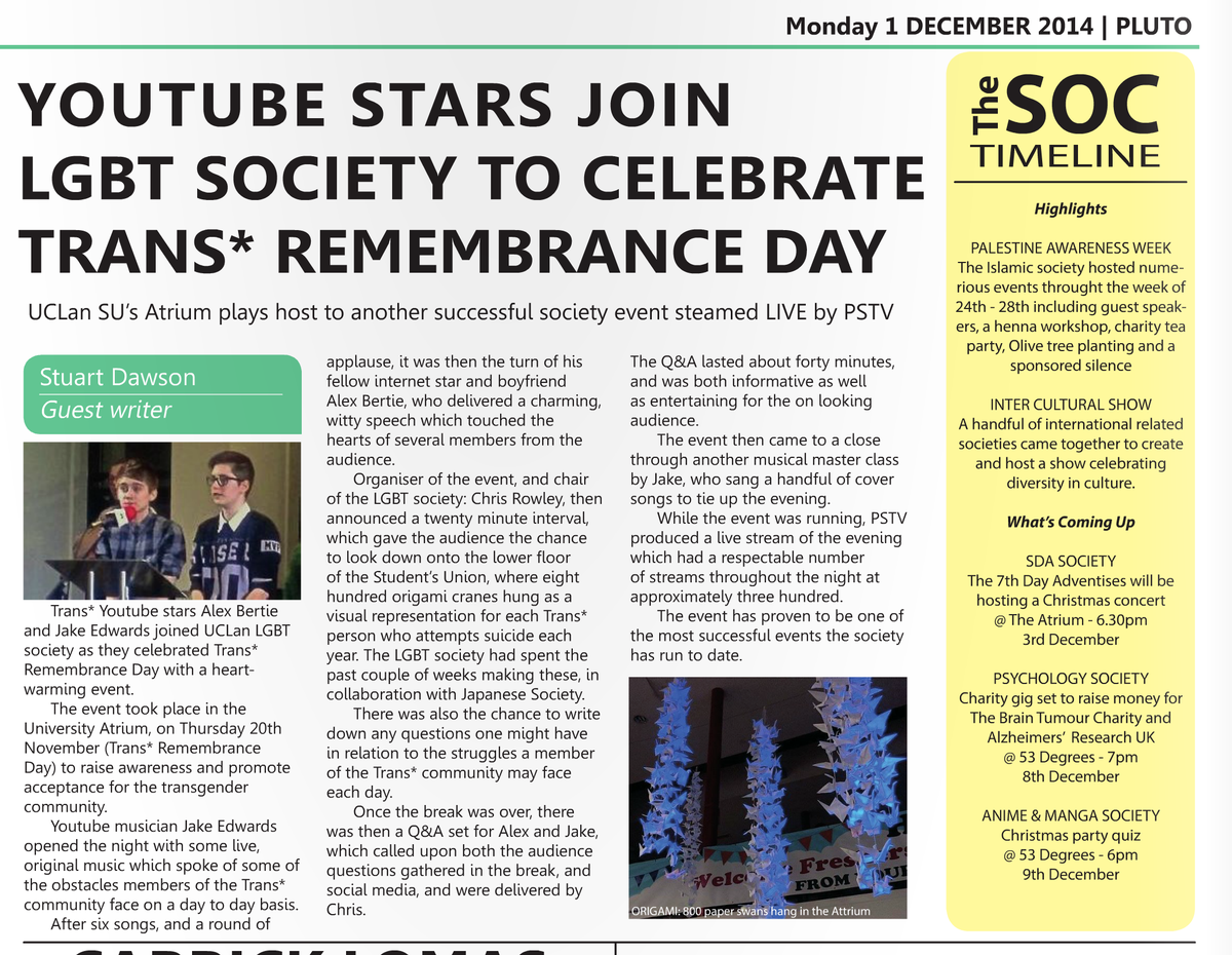 Looks like we made the uni newspaper! @Alex_Bertie <a href="/jakeftmagic/">Jake Edwards ✨</a> @UCLanPluto
