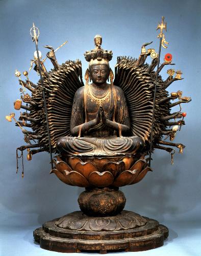 ◯千手観音像 葛井寺乾漆千手観音坐像：大阪府所在。彫像の千手観音像は40本の手で