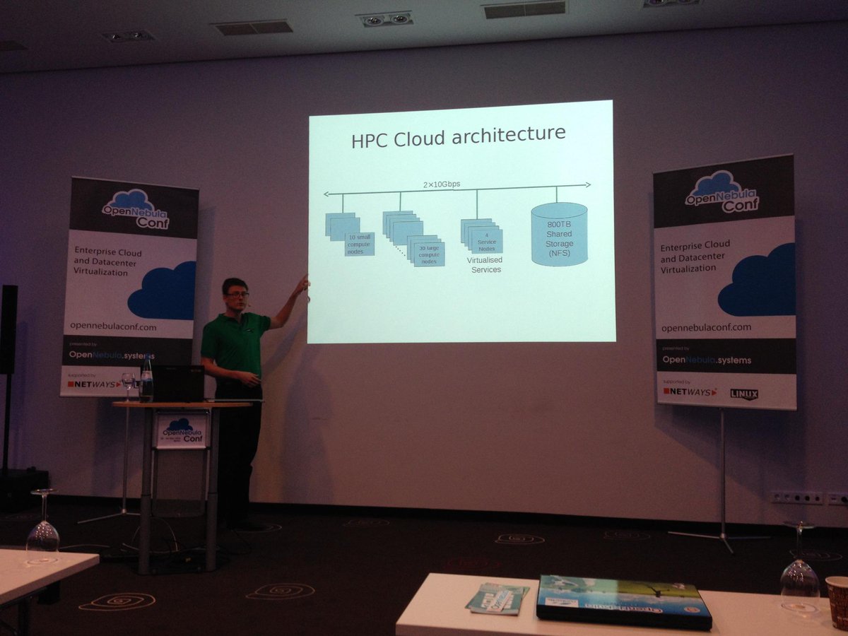 Lykle presenting now at #opennebulaconf on how we use <a href="/opennebula/">OpenNebula Systems</a> to deploy dynamic clusters at @sara_escience.