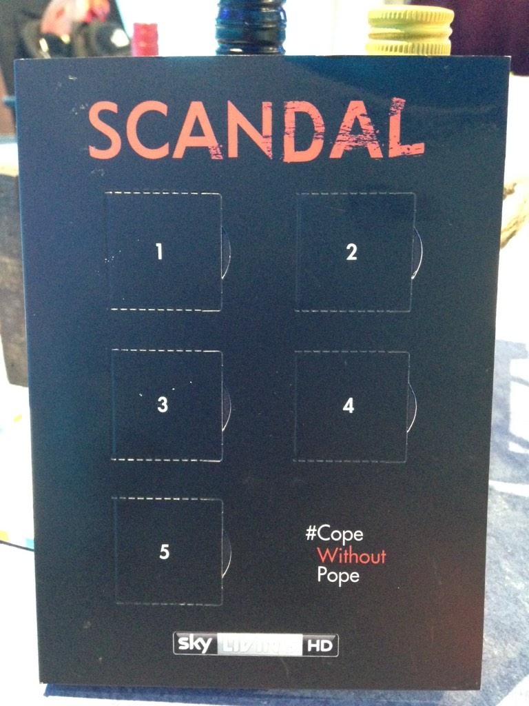 AngieGreaves's tweet photo. But I do love me some Scandal Thanks @SkyLivingHD first 5 eps Season 4 @ScandalABC #CopeWithoutPope http://t.co/oZg3DFpfCL