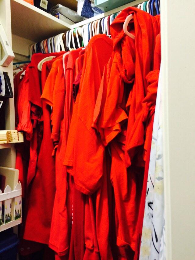 Blair4Target's tweet image. You know you love working at Target when one side of your closet looks like this. 😄 #redandkhaki #imayhaveissues