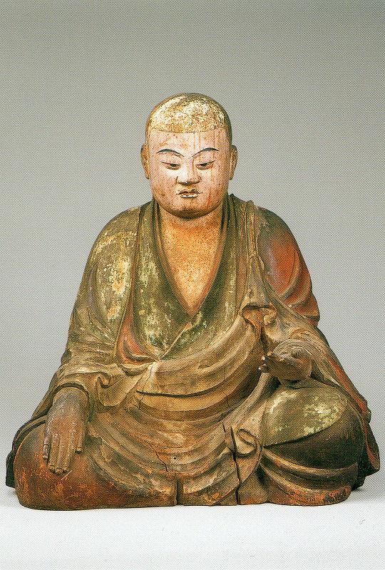 薬師寺三神像：僧形八幡神（1）を中心にし、右に神功皇后（2）、左に仲