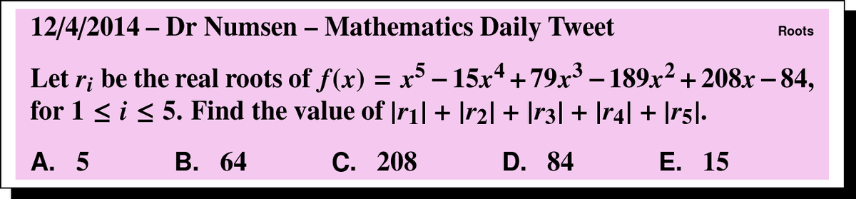 DrNumsenMath's tweet photo. Welcome to Thursday and the Daily #UILMath Tweet!  Answer: http://t.co/o51DH85nwK http://t.co/rJ776XAZpW