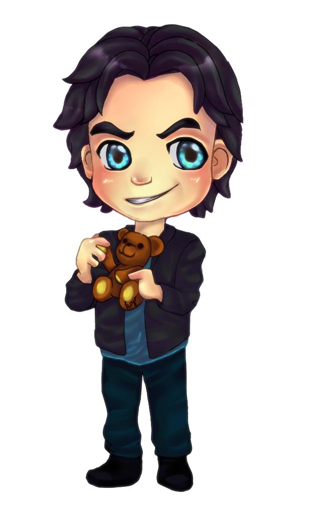 ratchadaphon's tweet photo. Damon with Bon Bon's bear is so much cute, right? 💕  #tvd #damonsalvatore #mscuddle #bonniebear #chibi #drawing http://t.co/GdktR4Anel