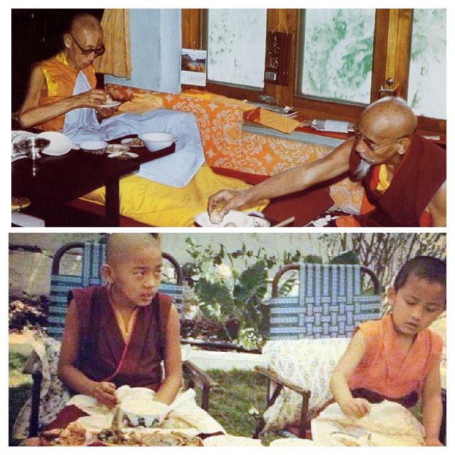 2 of d #greatpillars of #Gelug having a meal together in their previous n current life #trijangrinpoche #zongrinpoche