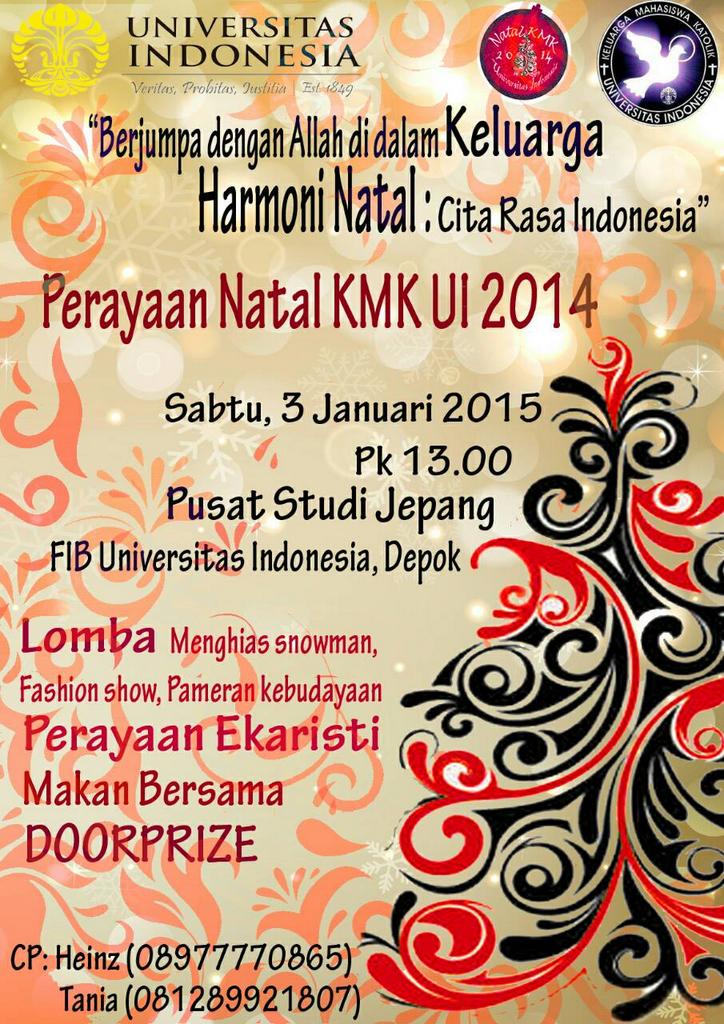 NatalKMKUI2015's tweet photo. Christmas Celebration w/ KMK UI! SAVE THE DATE! @HeinzKristian @shinypuregold @BernhardEko @gabsputri @ciceliadosi http://t.co/SRzVvoT15s