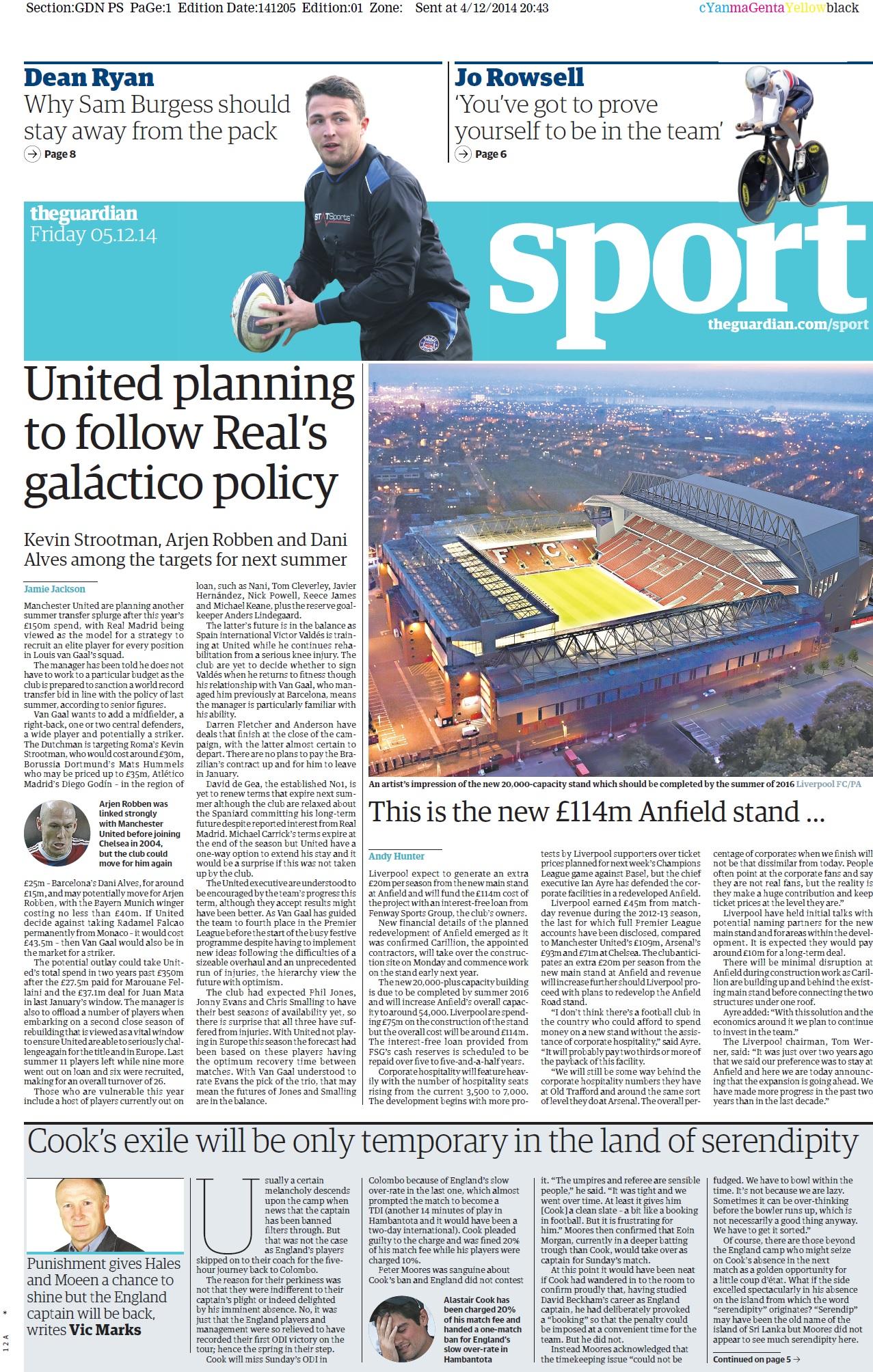 Portada de The Guardian del 5 de Diciembre