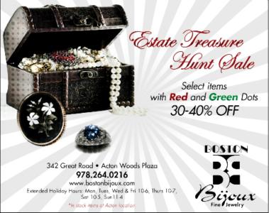 #Estate Treasure Hunt #jewelry sale thru 12/24/2014 in #Acton location only. 30-40% off red/green dot tags