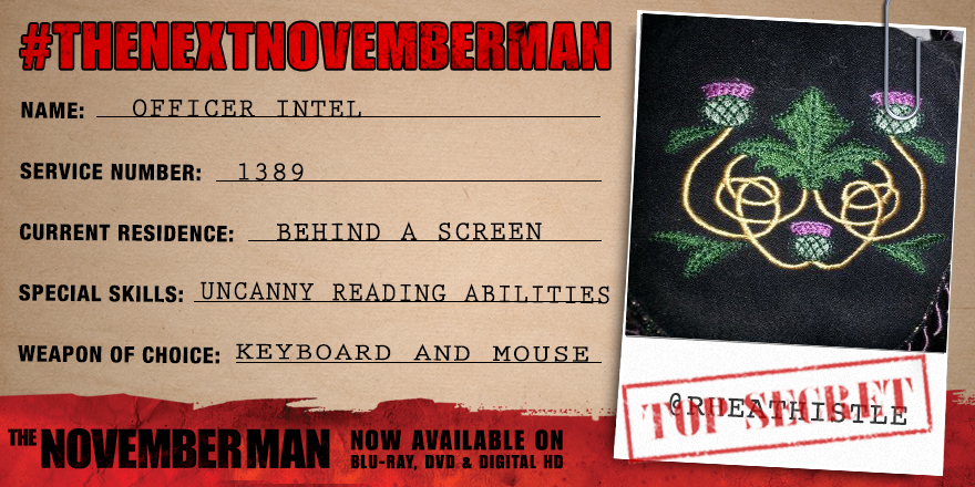 TheNovemberMan's tweet photo. @RheaThistle you’re on your way to becoming #TheNextNovemberMan, Officer Intel. http://t.co/ec3DAucq9N