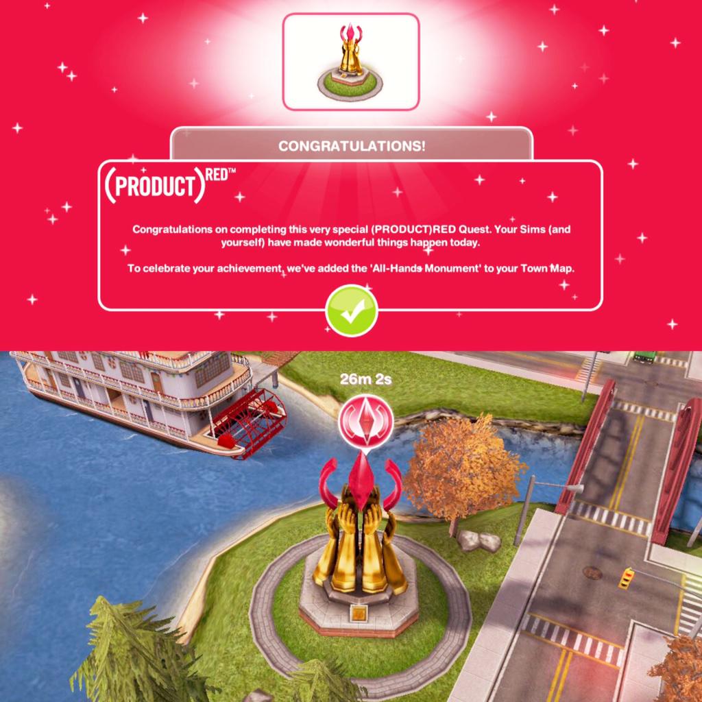 Gemi0613's tweet photo. Finally get the @RED All-Hands #Monument in my #SimTown. ❤️ #theSimsFreePlay #(RED) #WorldAIDSDay #Love http://t.co/QQCiYmaMkj