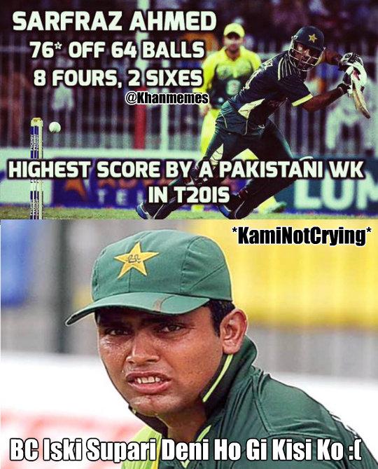 KhanMemes's tweet photo. Sarfraz Rocked --- Kami Shocked

#PAKvNZ #IAmWaitingForThatDay #Cricket http://t.co/O4aFgMl6j6