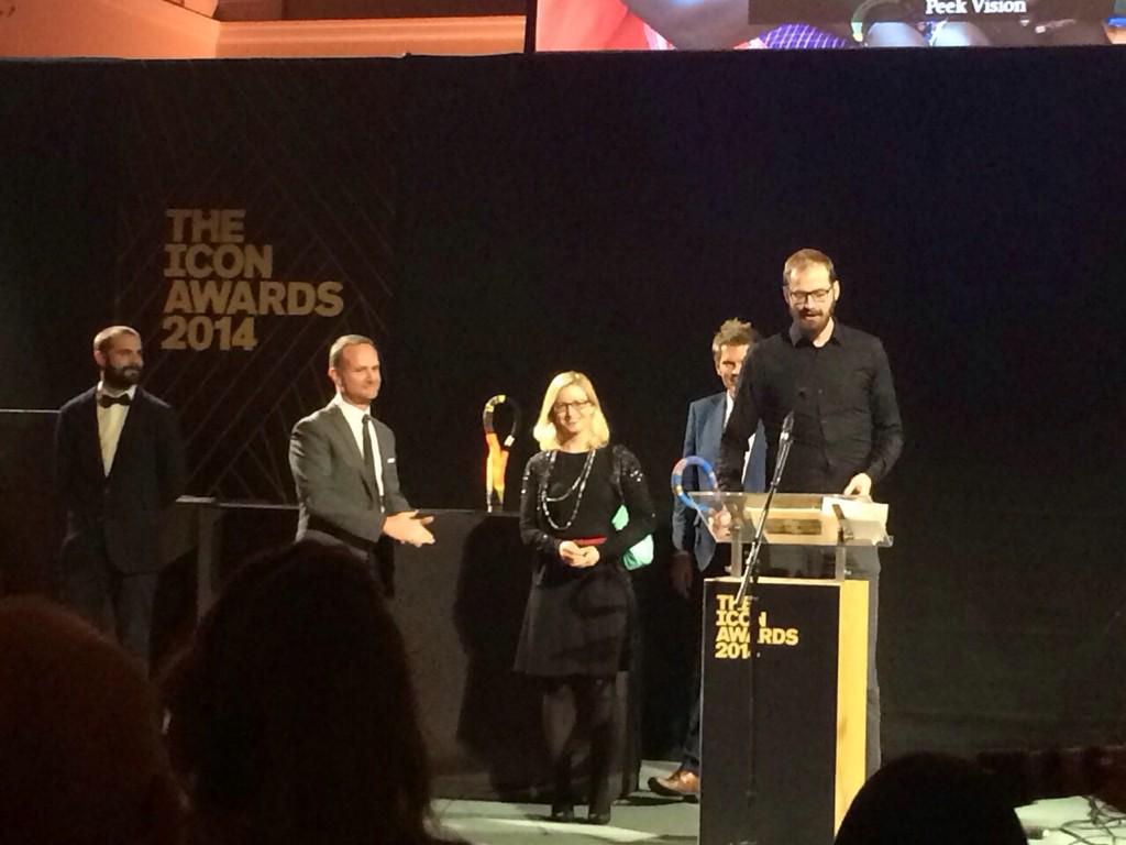 peekteam's tweet photo. We won! Here are Sarah and Stewart collecting the #iconaward #supportpeek http://t.co/cwLSfNk3De