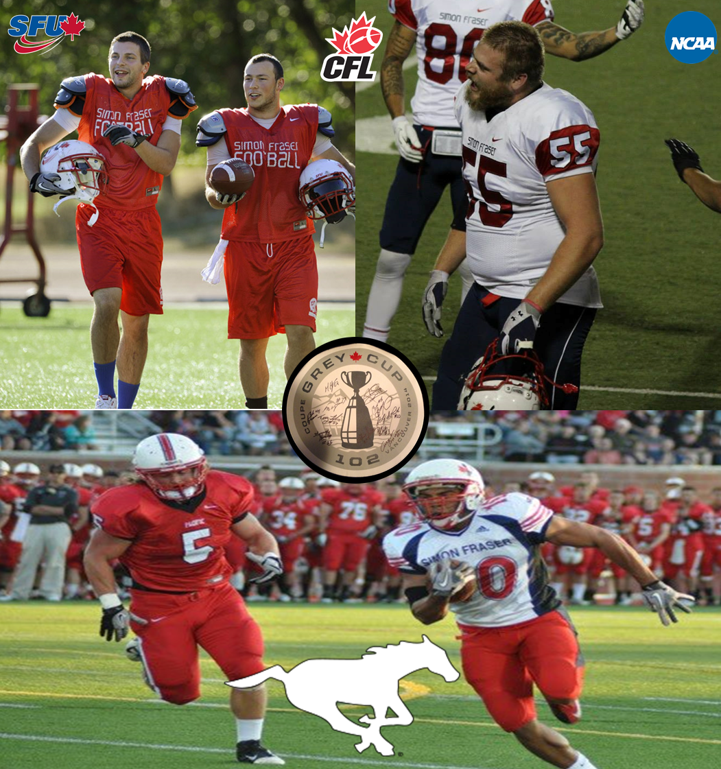 SFUFootball's tweet photo. Throwback to last weekend when 3 @SFUalumni won the 2014 @CFL Grey Cup! #TBT @BoPalmer15 http://t.co/Yfk0Sus4Ne