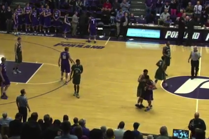BleacherReport's tweet photo. VIDEO: A Portland State player fakes an end-of-game handshakes, steals it and dunks instead http://t.co/ao8SeioqIZ http://t.co/LnF2euj7sB
