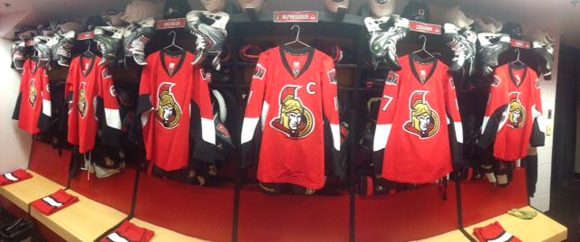 Senators's tweet photo. Alfie’s jersey is back where it belongs. At home. http://t.co/QnfvHfJp8X