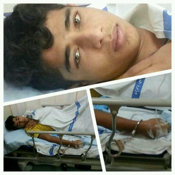 Sallomi1000's tweet photo. @BBCWorld just a specimen of such regime ... innocent boy under captivity in #Bahrain http://t.co/3UWEaT8U6E