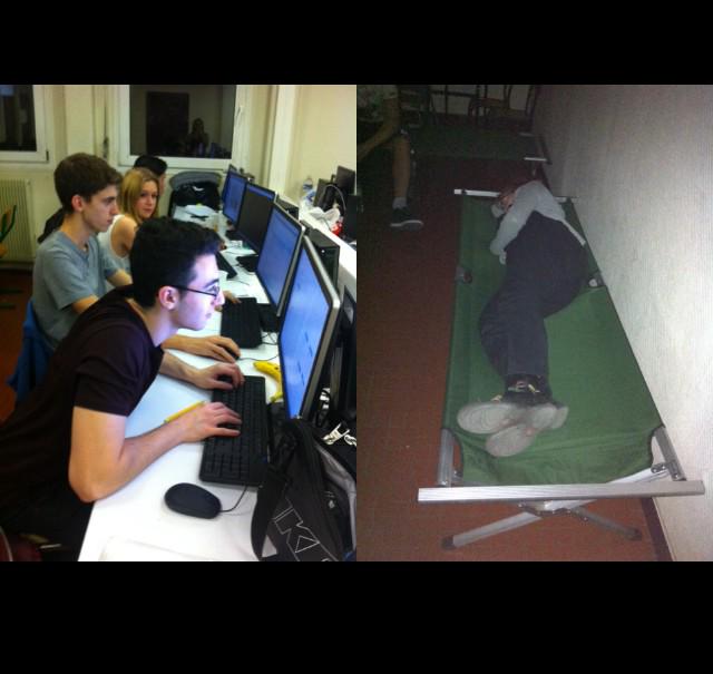 Informidables's tweet photo. Pendant que certains travaillent, d'autres n'assument pas! Les Informidables jamais fatigués #nuitinfo #nuitinfo2014 http://t.co/eHflYoU8Ad
