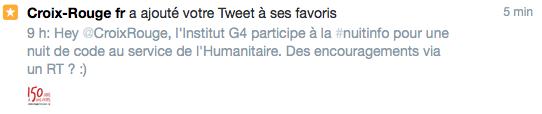 G4formation's tweet photo. La @CroixRouge vient de nous mettre en Favori un Tweet posté il y a 9h ! Merciiiiiiiiiiiiii #nuitinfo #InstitutG4 http://t.co/w01UnpNRTW
