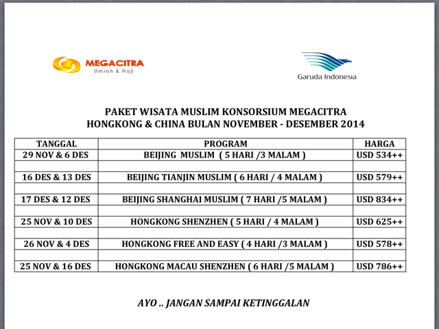 MegacitraGroups's tweet photo. Segera daftarkan diri mengikuti Perjalanan China &amp; Hongkong Muslim,Sholat&amp; Makanan Halal tdk akan terlewatkan(Revisi) http://t.co/0R6FV3fivJ