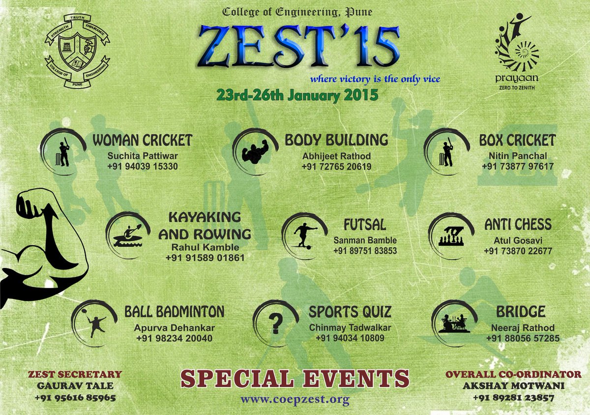 CoepZest's tweet photo. Special Events for ZEST'15!
New additions- Kayaking &amp; Rowing
Come...Participate...Enjoy...Rejoice! http://t.co/q6fBLdGXlc