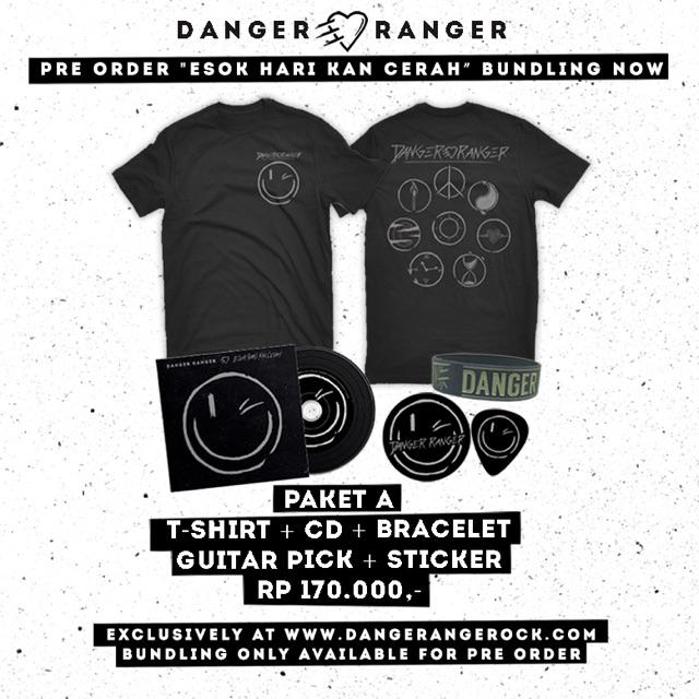 DRofficialmerch's tweet photo. Paket A #EsokHariKanCerah 170rb (Kaos + CD + Bracelet + Sticker + Guitar Pick) place your order at www.dangerangerock http://t.co/P7GleOHM3I