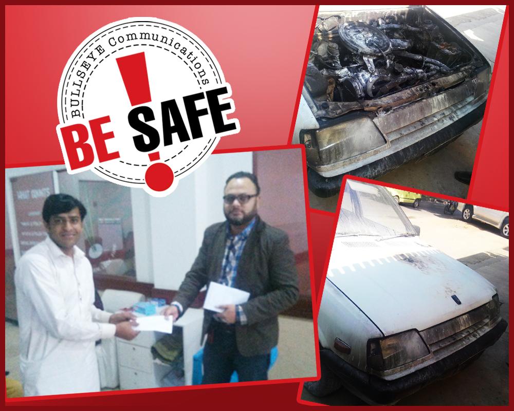 Bullseyepak's tweet photo. Safety training being essential for us, Adeel was able to help by making use of the fire extinguisher in his van. http://t.co/7P9Xz3aX9S