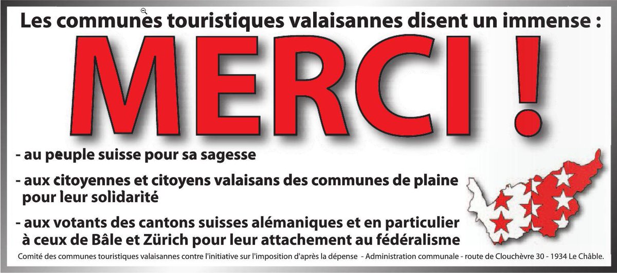 IN_id_NON's tweet photo. Les communes touristiques valaisannes disent un immense MERCI! #CHVote #Forfaitsfiscaux http://t.co/3aiosAnyHz