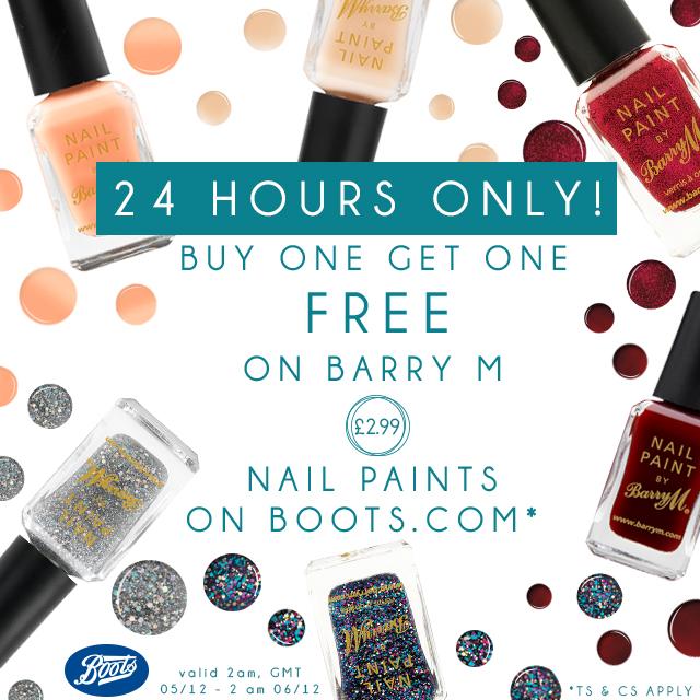 IT'S ON!  Buy One Get One FREE on Barry M £2.99 Nail Paints <a href="/BootsUK/">Boots</a> ONLINE store ONLY boots.com
