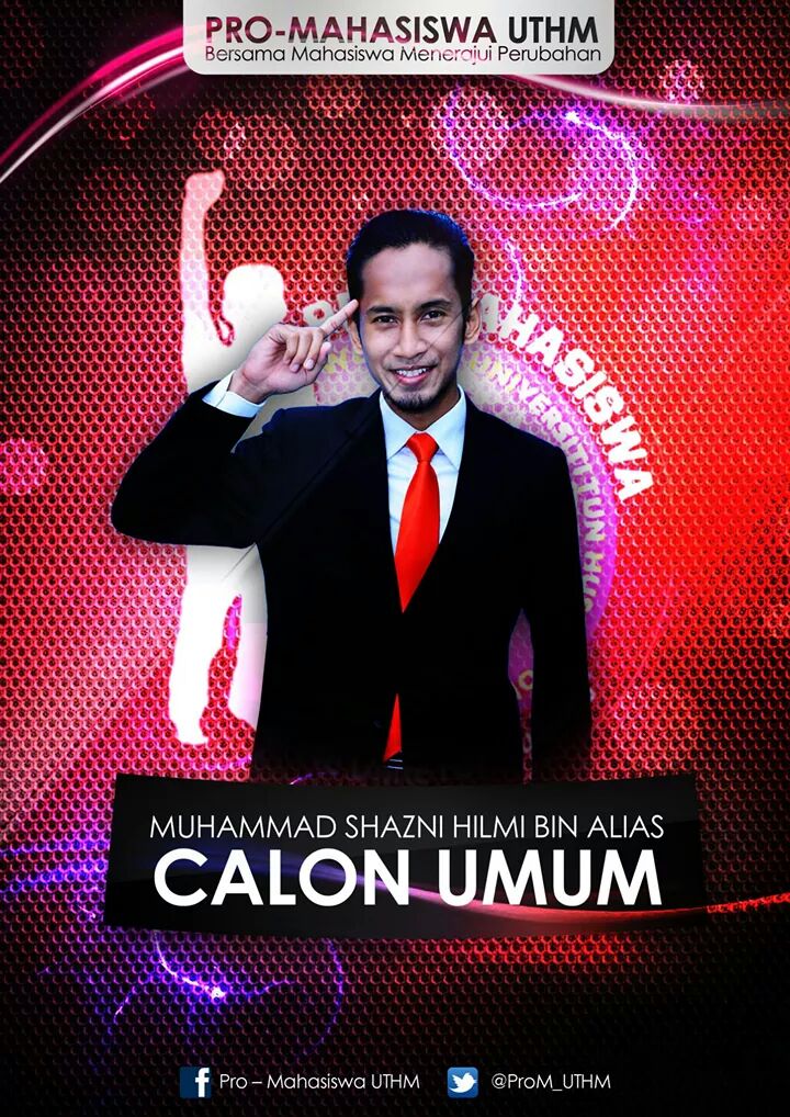 ProM_UTHM's tweet photo. Calon #ProM_UTHM utk kerusi umum
MUHAMMAD SHAZNI HILMI BIN ALIAS
#Vote4Shazni
#Shazni4MPP http://t.co/CAvy3OGgq5