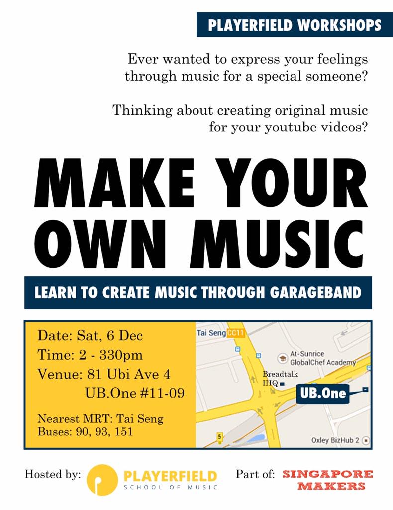 playerfieldsg's tweet photo. Want to write a song for that special someone/occasion but not sure how? Join us for our FREE workshop. 6 Dec, 2 pm. http://t.co/UdlxKduFRV